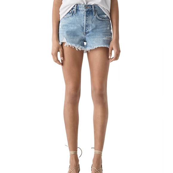AGOLDE Parker Vintage Cut Off Short / Shorts Swapmeet Light Wash Jean Distressed - Picture 9 of 16